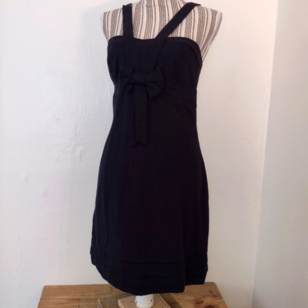 French Connection Black Halter Mini Dress w Center Bow & Layered Hem Fits XS/S